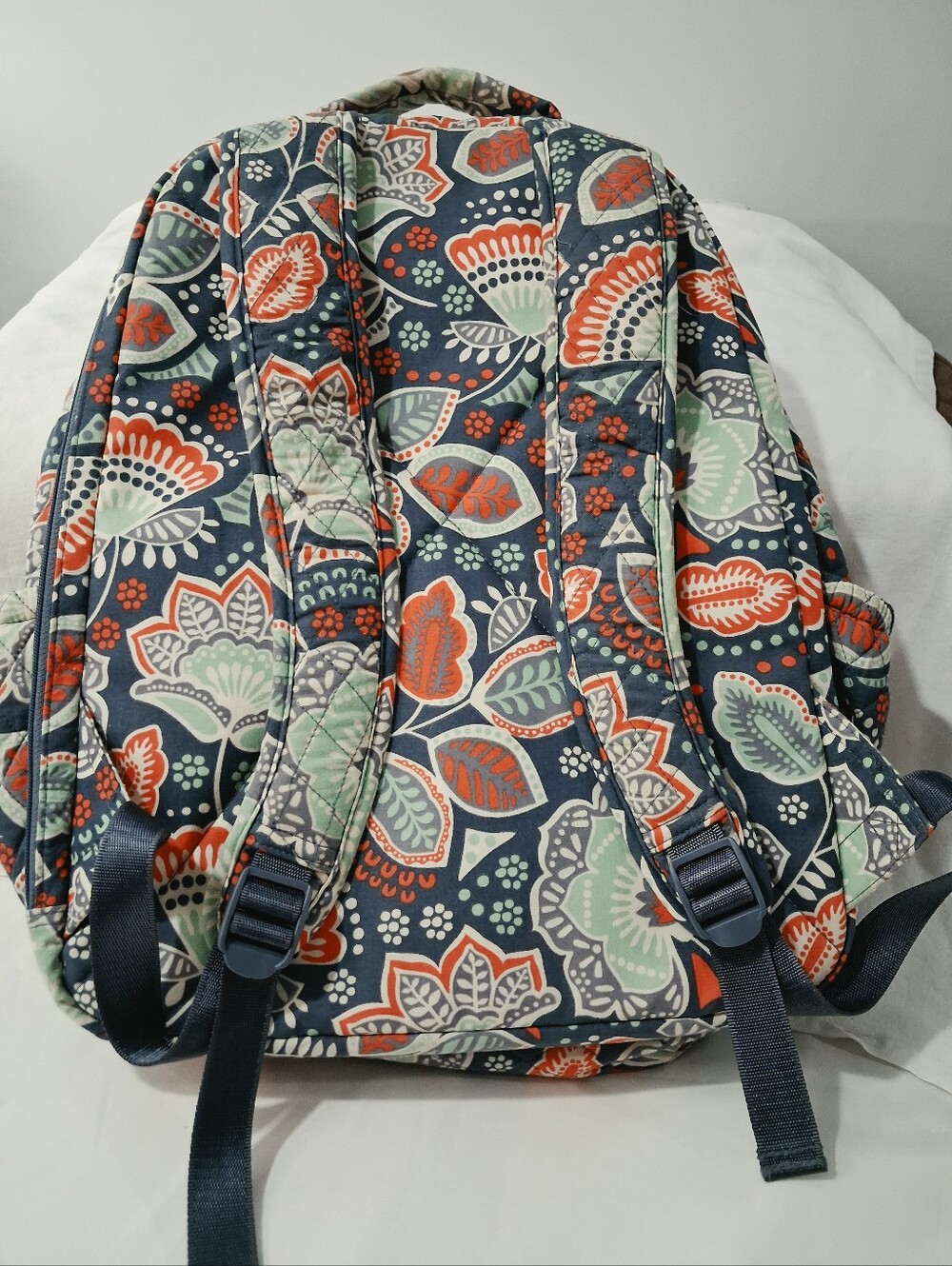 Vera Bradley Navy Quilted Floral Backpack with Coral & Mint Accents - Picture 9 of 12